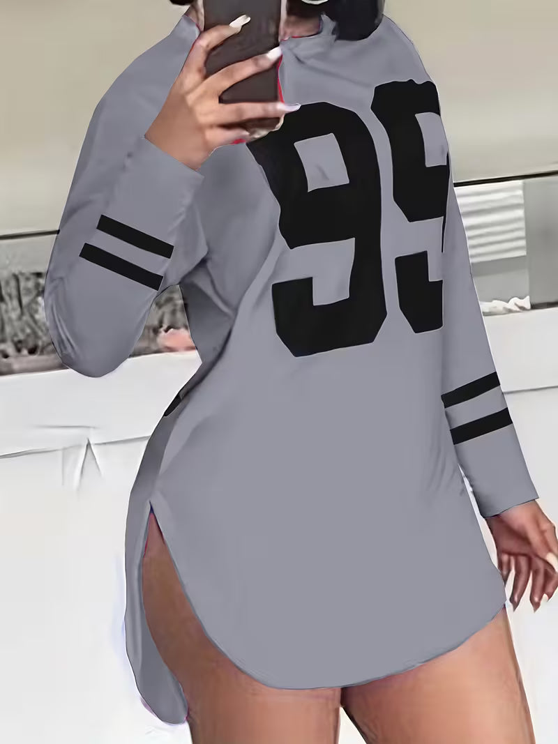 Avenue 99" Casual Over sized Long-Sleeve Blouse/Women's Oversized '99' Number Print Blouse - Long Sleeve Casual Loose Fit Swee Suitable for Year-Round Wear,
