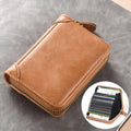 Leather Credit Card Holder Wallet RFID Blocking Secure Card Case ID Case Organizer Zipper Wallet,Zipper Card Cases Holder for Women Man Khaki