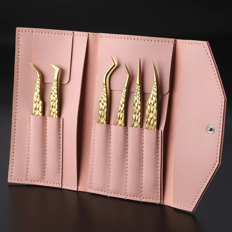 6 Pcs High-Precision False Eyelash Tweezers Set for Beginner Fake Eyelash Extension Individual Curved Strip Nail Art Makeup Tool