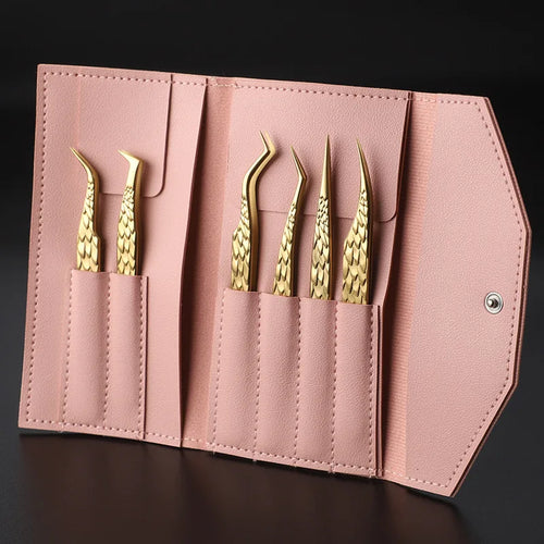 6 Pcs High-Precision False Eyelash Tweezers Set for Beginner Fake Eyelash Extension Individual Curved Strip Nail Art Makeup Tool