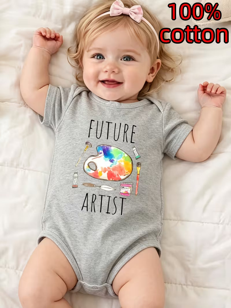 Miss Diva "Little Artist" Graphic Newborn Cotton Bodysuit Onesie