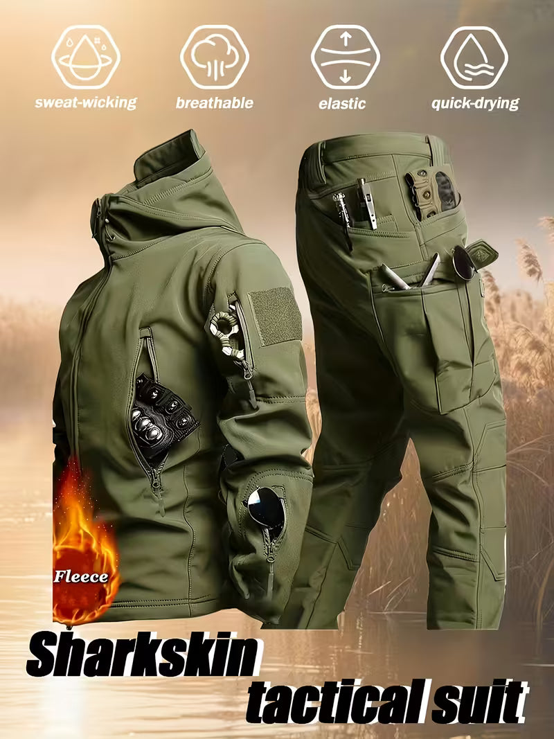 Men’s Heavyweight All-Weather Tactical Winter Suit – Windproof Hooded Jacket &amp; Thermal Pants Set