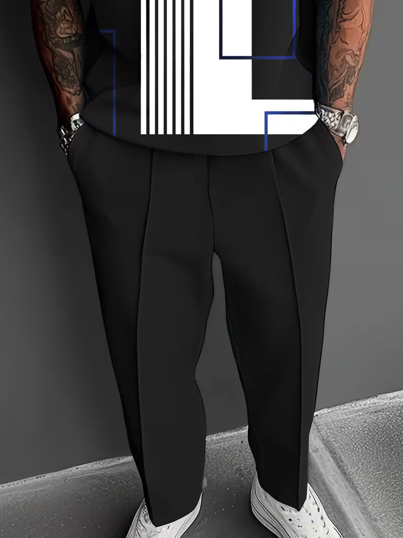 Men's New Simple Lapel Short-sleeved Shirt with Trousers Suit