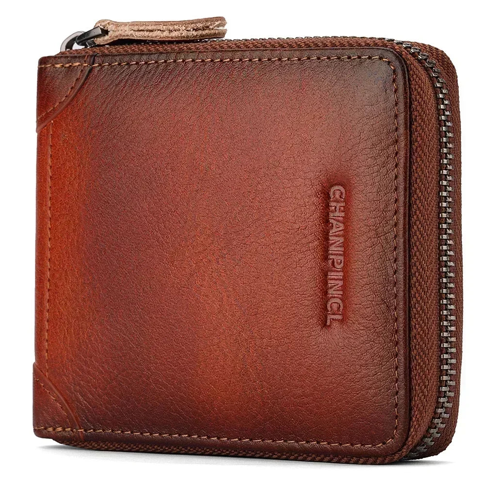 Genuine Cowhide Leather Wallets for Men Brands Luxury Card Wallet Men Card Holders with Coin Pocket Rfid Wallets Gifts for Men