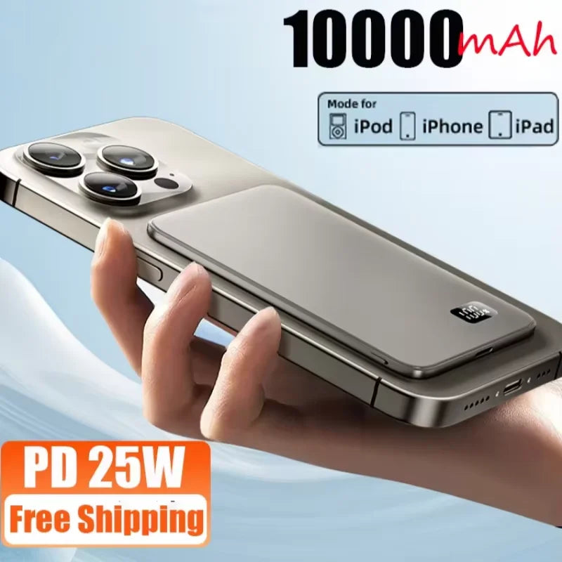 10000Mah Thin Magnetic Wireless Power Bank PD25W Fast Charging Portable External Battery for Magsafe for Iphone Samsung