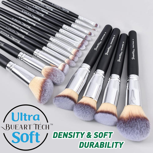 19Pcs ULTRA SOFT Black Labeled Makeup Brushes Set Contains Large Powder Flat Foundation Blending Blush Face Contour Concealers Brush (16Pcs Matte Black S)