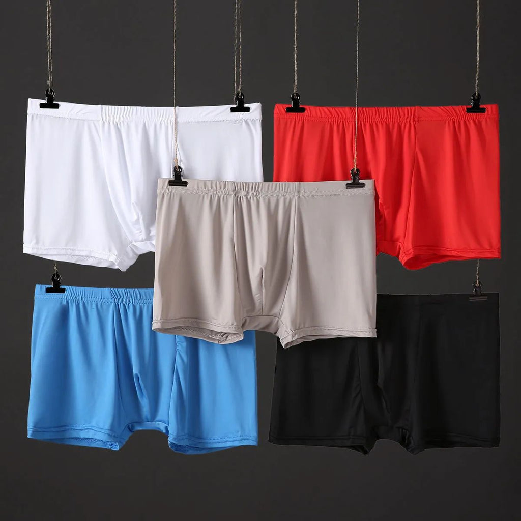 Men'S Ice Silk Solid Color Boxer Shorts