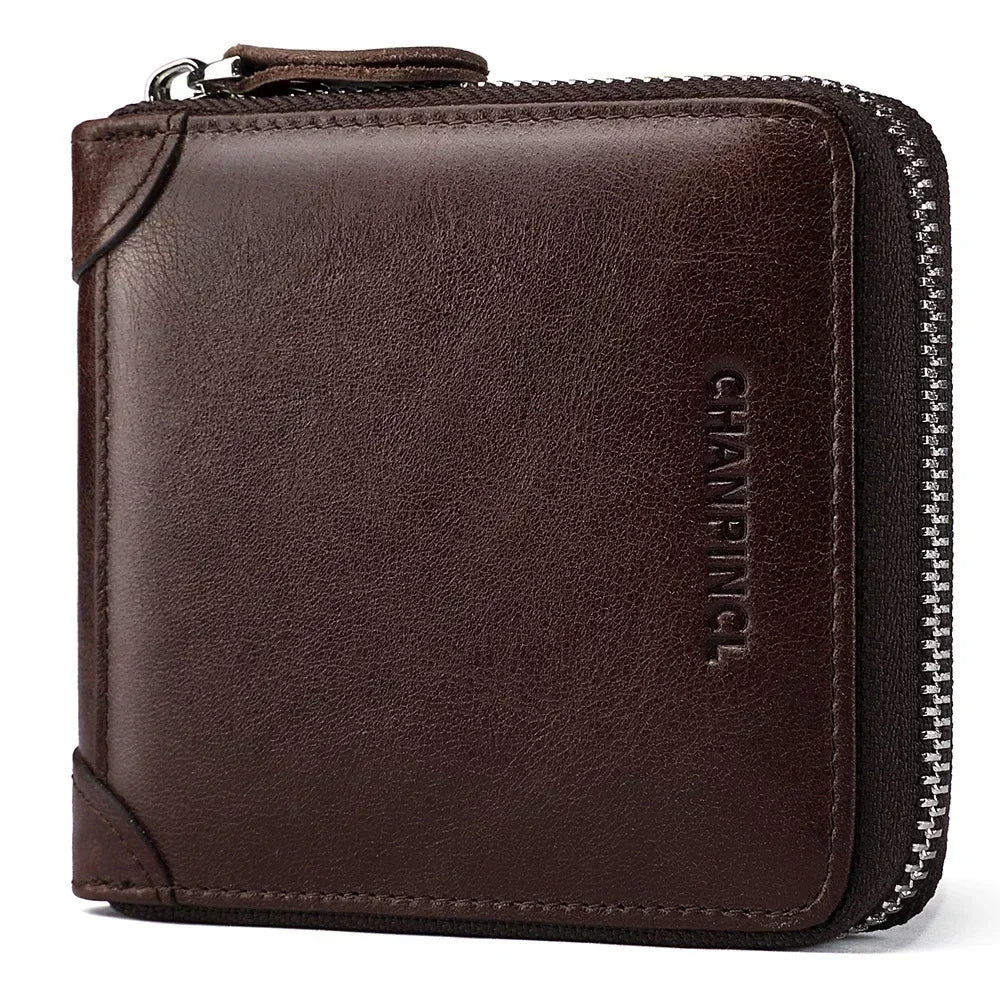 Genuine Cowhide Leather Wallets for Men Brands Luxury Card Wallet Men Card Holders with Coin Pocket Rfid Wallets Gifts for Men