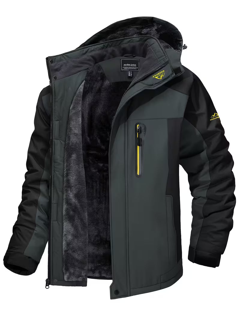 Men's Winter Thickened Snow Ski Jacket-Windproof High Quality Sports Casual Coat with Fleece Lined Warmth Detachable Hood Adjustable Cuffs High Quality Zipper Pockets Design - Ideal for Skiing, Hiking, Camping, Outdoor Winter Activities