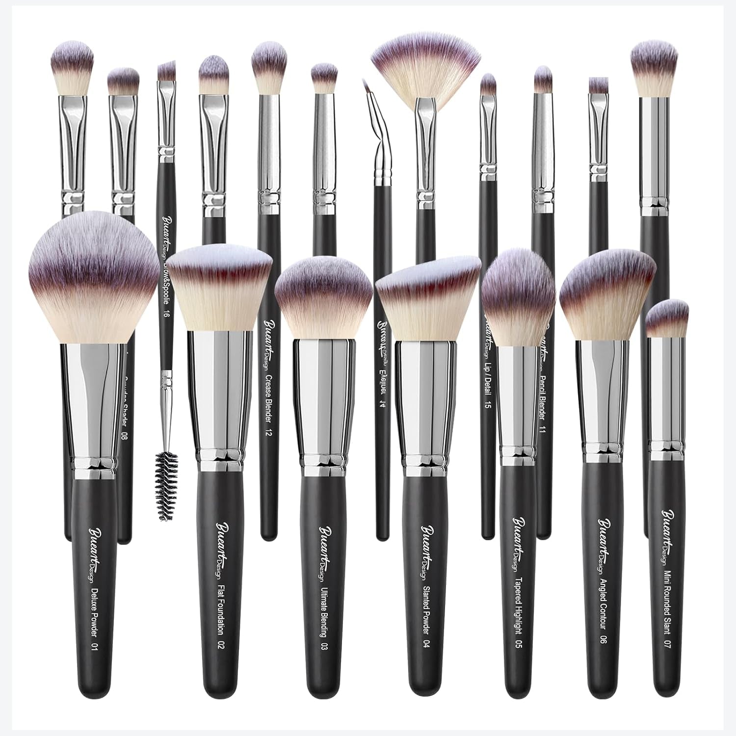 19Pcs ULTRA SOFT Black Labeled Makeup Brushes Set Contains Large Powder Flat Foundation Blending Blush Face Contour Concealers Brush (16Pcs Matte Black S)