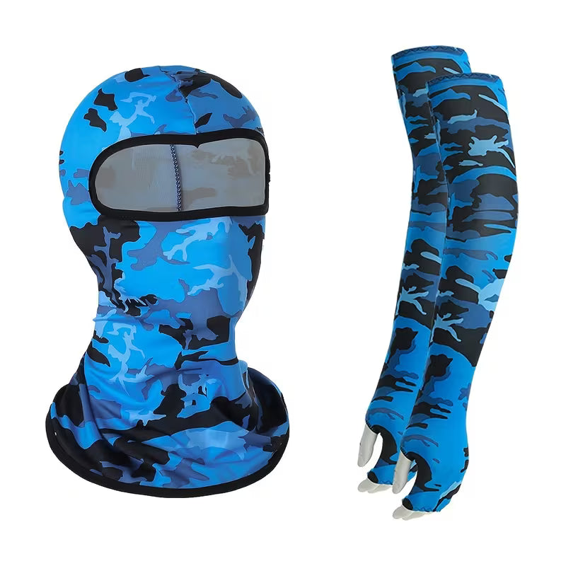 3-Piece UPF 50+ Sun Protection Balaclava Mask & Cooling Arm Sleeves Set for Cycling, Basketball & Fishing