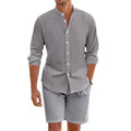 Summer Short Shirt Suit Fashion Lapel Button down Short Sleeve Top and Drawstring Shorts Beach Clothing for Men