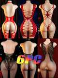 6-Pack Multi-Style See-Through Fishnet Bodysuits & Lingerie – High-Elastic Intimates & Roleplay Outfits