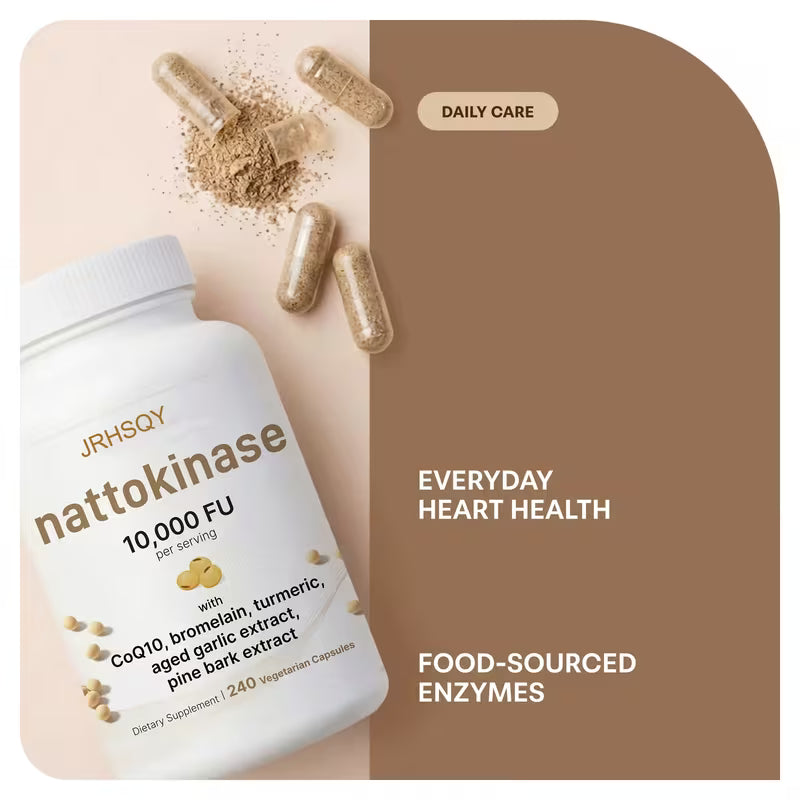 High-Potency Nattokinase 10,000 FU Cardiovascular & Circulation Complex – 240 Veggie Caps (with CoQ10 & Aged Garlic)