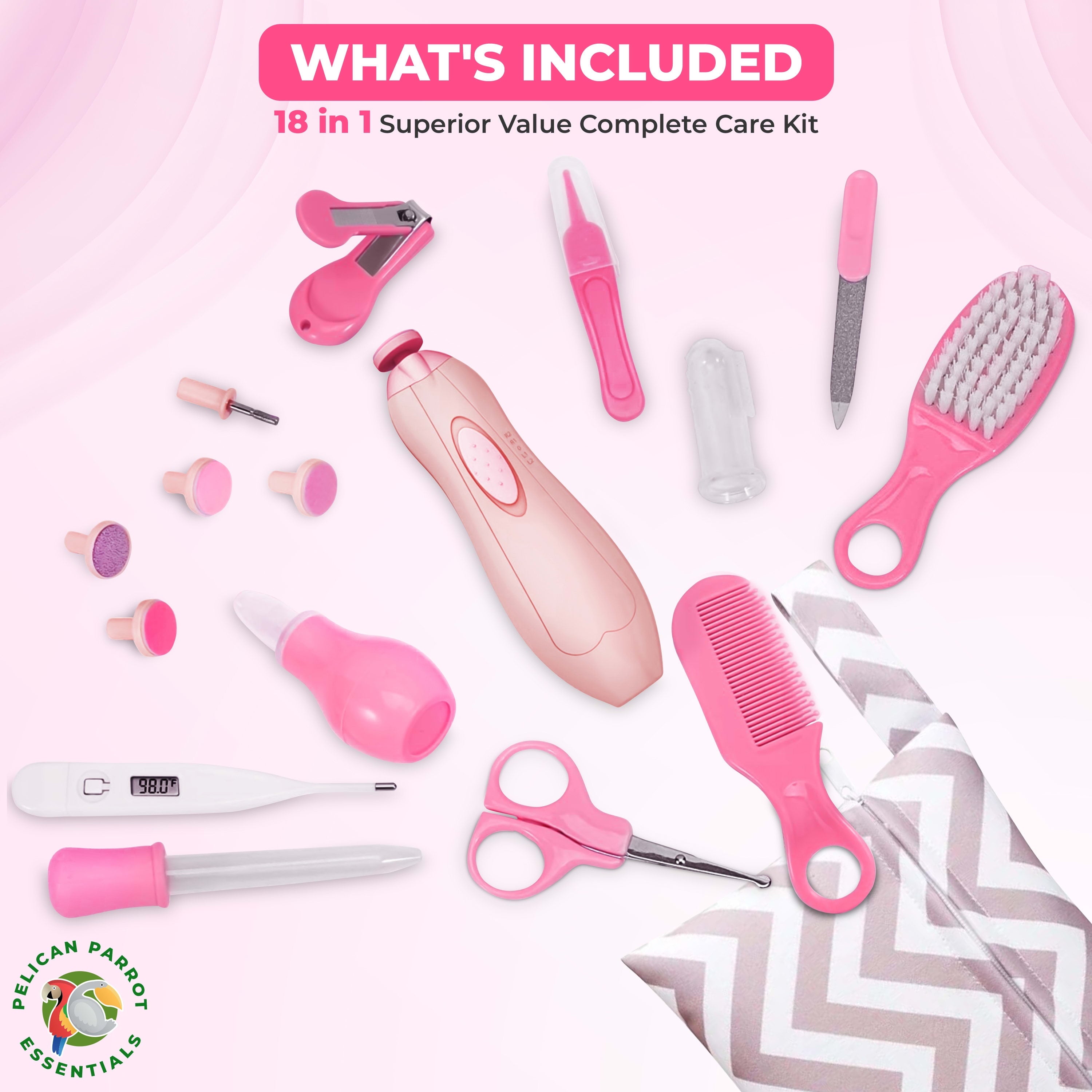 Pelican Parrot Essentials, 18 in 1 Baby Health & Grooming Kit, Pink