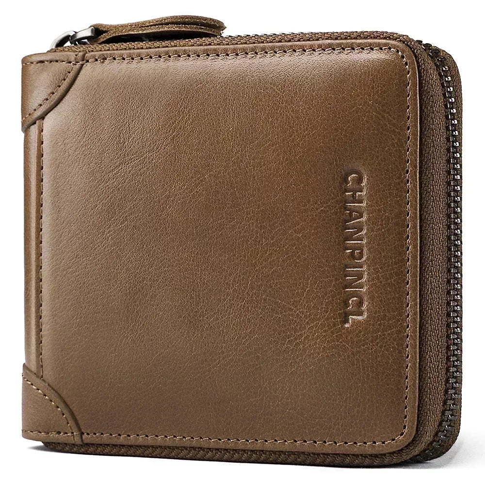 Genuine Cowhide Leather Wallets for Men Brands Luxury Card Wallet Men Card Holders with Coin Pocket Rfid Wallets Gifts for Men
