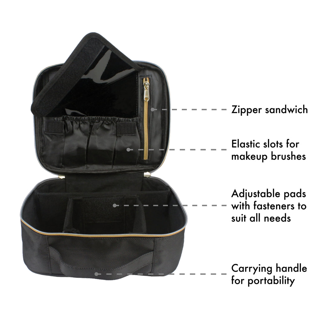 Travel Makeup Case, Adjustable Divider Makeup Bag, Black