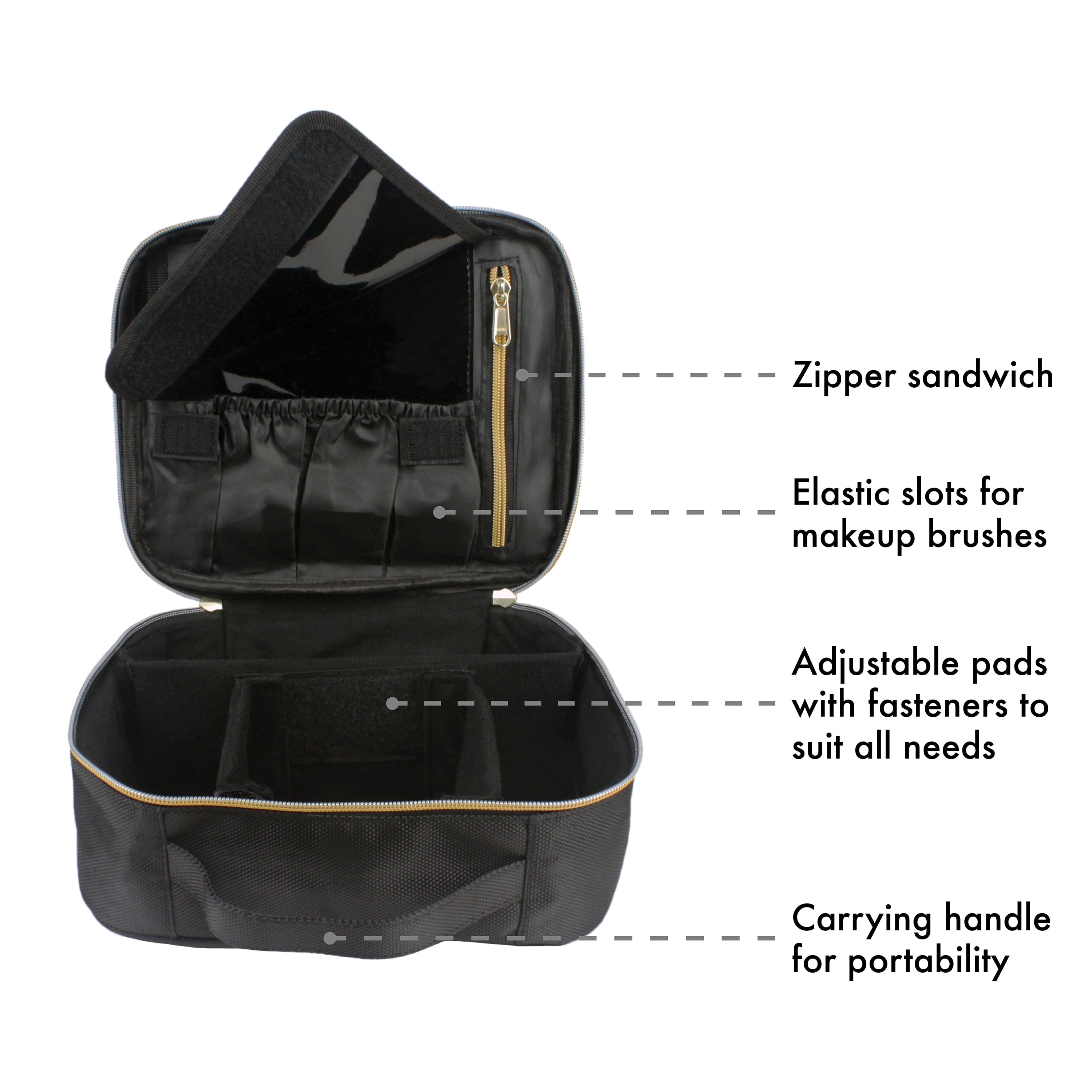 Travel Makeup Case, Adjustable Divider Makeup Bag, Black