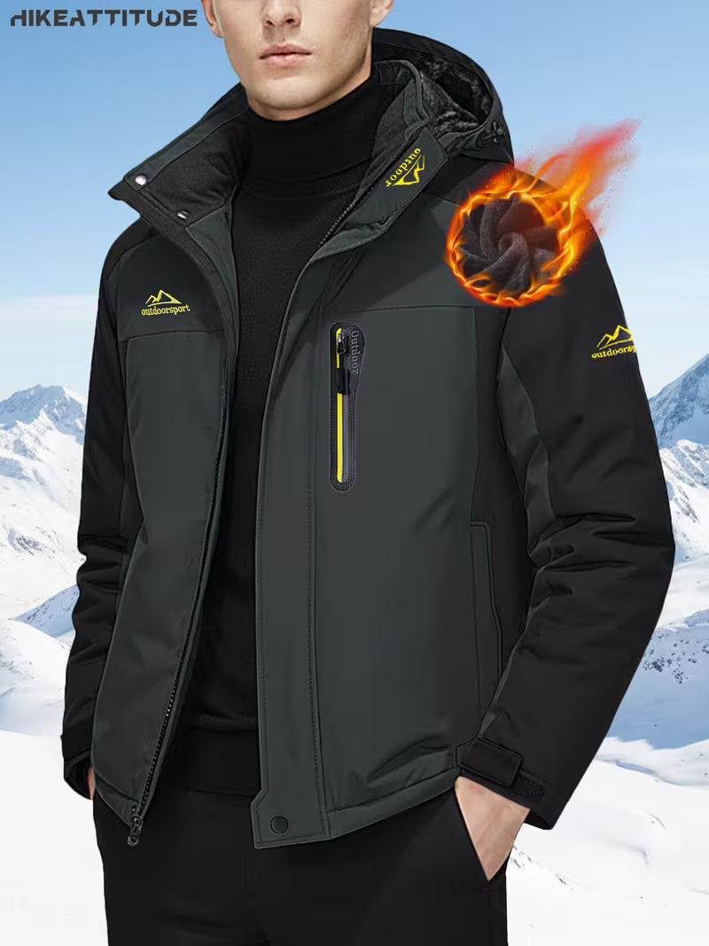 Men's Winter Thickened Snow Ski Jacket-Windproof High Quality Sports Casual Coat with Fleece Lined Warmth Detachable Hood Adjustable Cuffs High Quality Zipper Pockets Design - Ideal for Skiing, Hiking, Camping, Outdoor Winter Activities