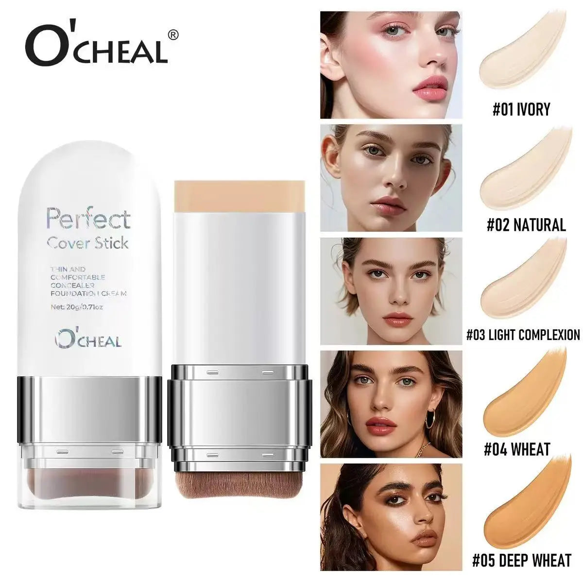 6-Color Dual-Ended 2-In-1 Concealer Foundation Stick: Waterproof, Sweat-Proof, Long-Lasting, Shine-Free Matte Natural Coverage, Covers Dark Circles and Acne Marks, Multi-Use for Highlighting & Nose Contour, Versatile Daily Makeup Tool & Perfect Daily Gift