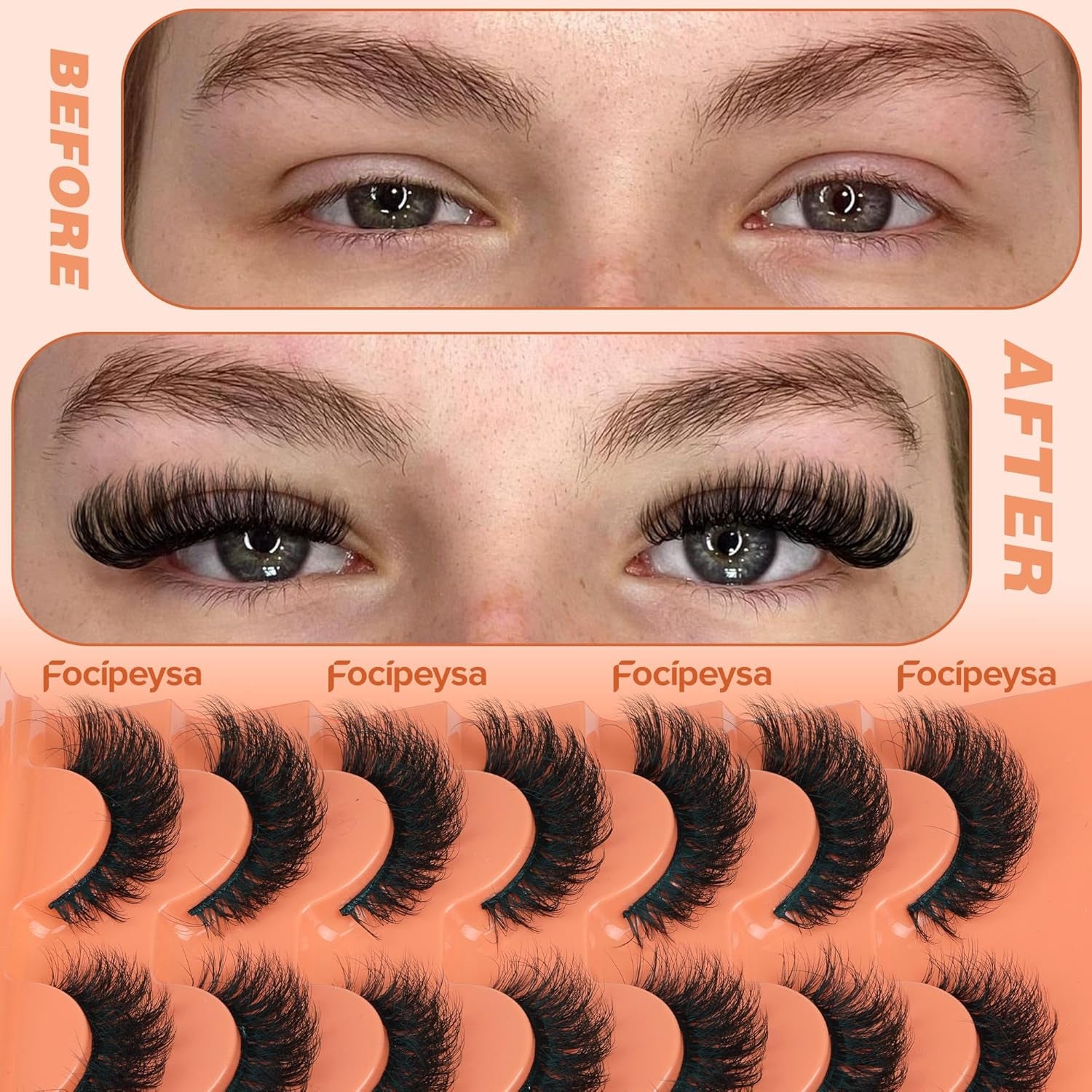 Fluffy Volume False Eyelash Cat Eye Lashes Thick Fake Eyelashes Dramatic Faux Mink Eyelash 9D Eyelashes 16Mm Eyelashes Pack 7 Pairs Lash Pack