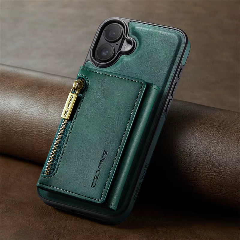 Premium Luxury Wallet Phone Case with Zipper 2 in 1 Detachable Wallet Case with Multi Card Slots for Iphone16 15 14 Pro Max
