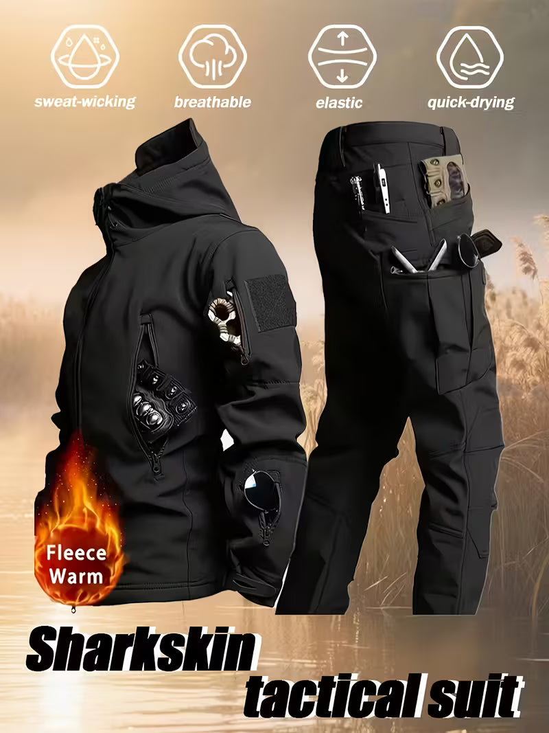 Men’s Heavyweight All-Weather Tactical Winter Suit – Windproof Hooded Jacket &amp; Thermal Pants Set