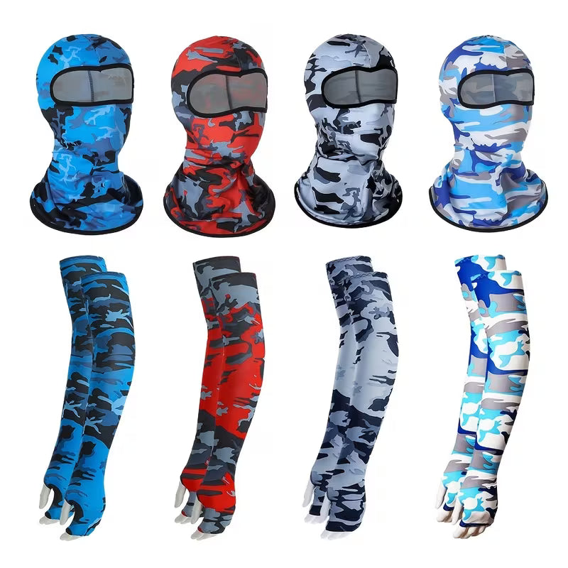 3-Piece UPF 50+ Sun Protection Balaclava Mask & Cooling Arm Sleeves Set for Cycling, Basketball & Fishing