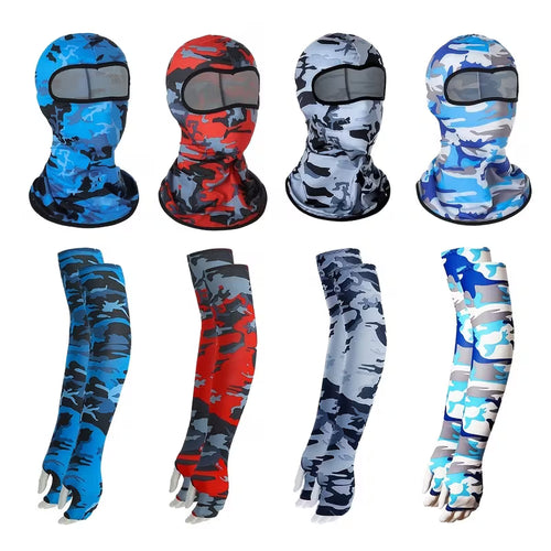 3-Piece UPF 50+ Sun Protection Balaclava Mask & Cooling Arm Sleeves Set for Cycling, Basketball & Fishing