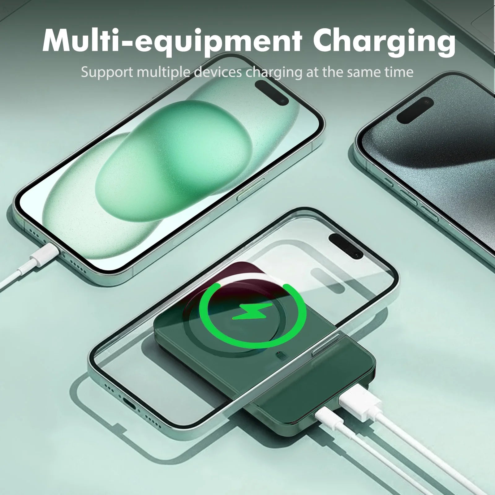 Power Bank,10000Mah 22.5W Fast Charging Portable Charger,2 in 1 Wireless Power Bank with LED Display Compatible with Iphone 8 above Series,Green