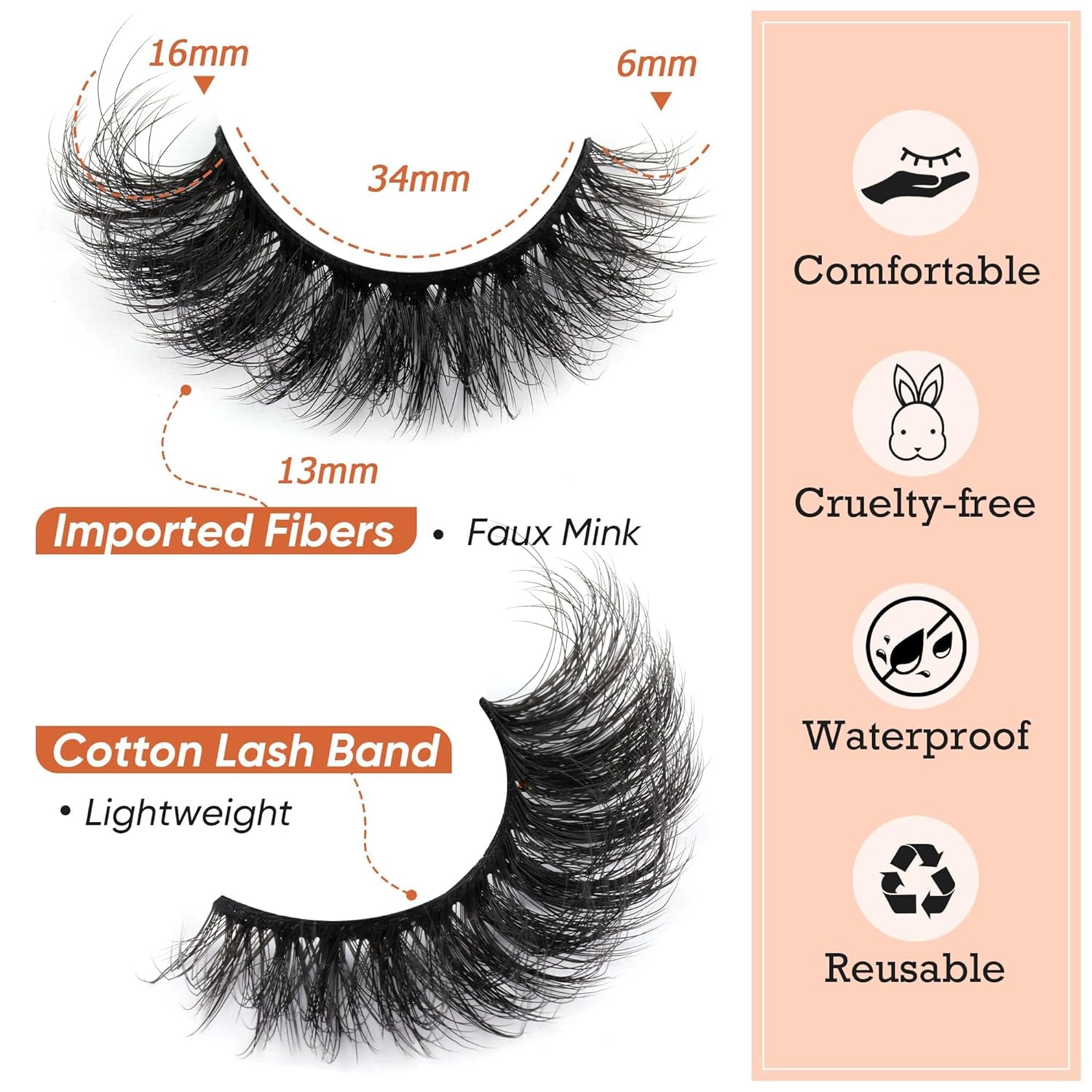 Fluffy Volume False Eyelash Cat Eye Lashes Thick Fake Eyelashes Dramatic Faux Mink Eyelash 9D Eyelashes 16Mm Eyelashes Pack 7 Pairs Lash Pack