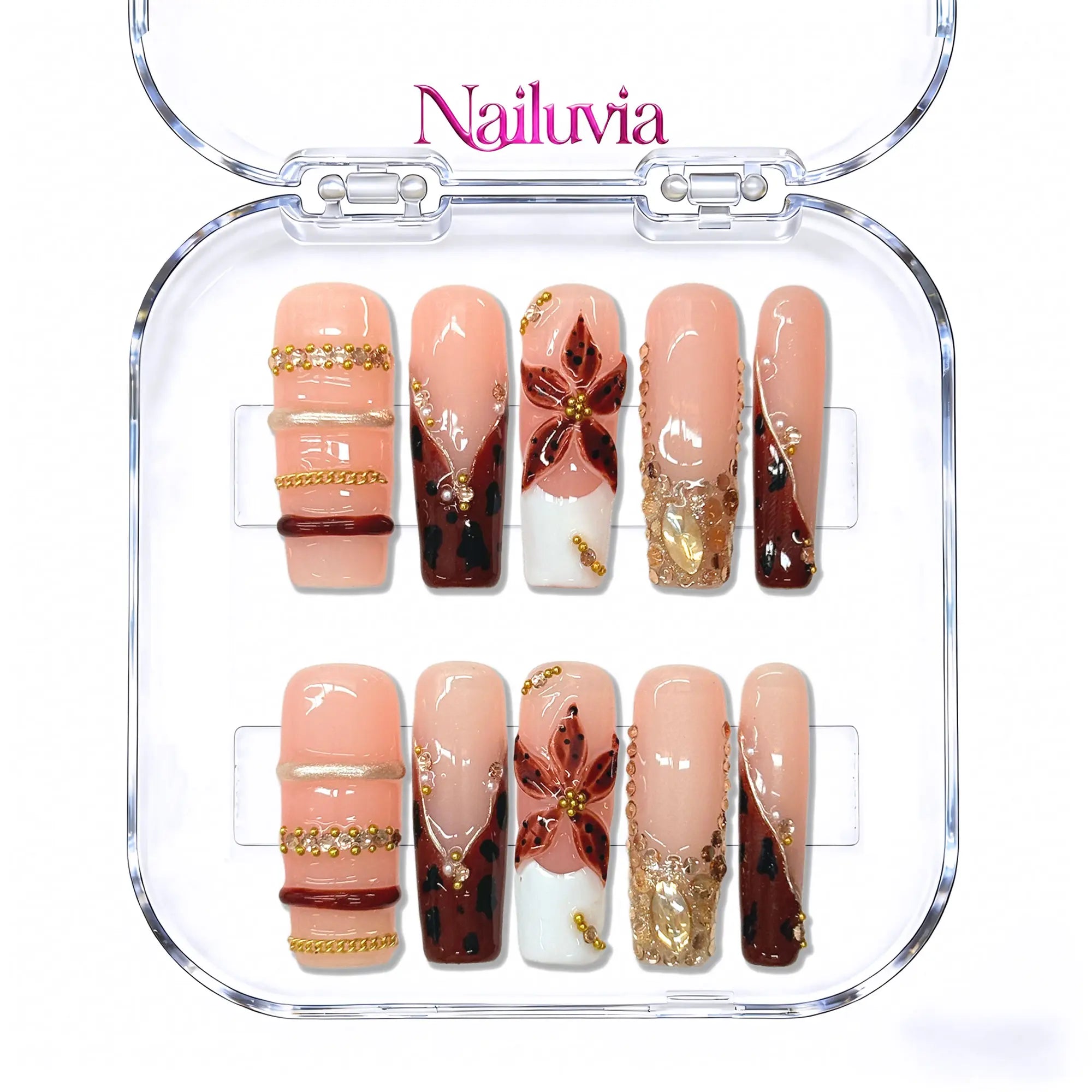 Nailuvia Bangle Nail D082 Mid-Square (1.3 Inch) 10Pcs Bangle Nails Y2K Sweet Cool Luxury Style Handmade Acrylic Press on Nails, 1.3 Inch Medium Square Shape, with a Smooth, Glossy Finish for a Comfortable Fit,Valentine'S Day, Reusable and Durable