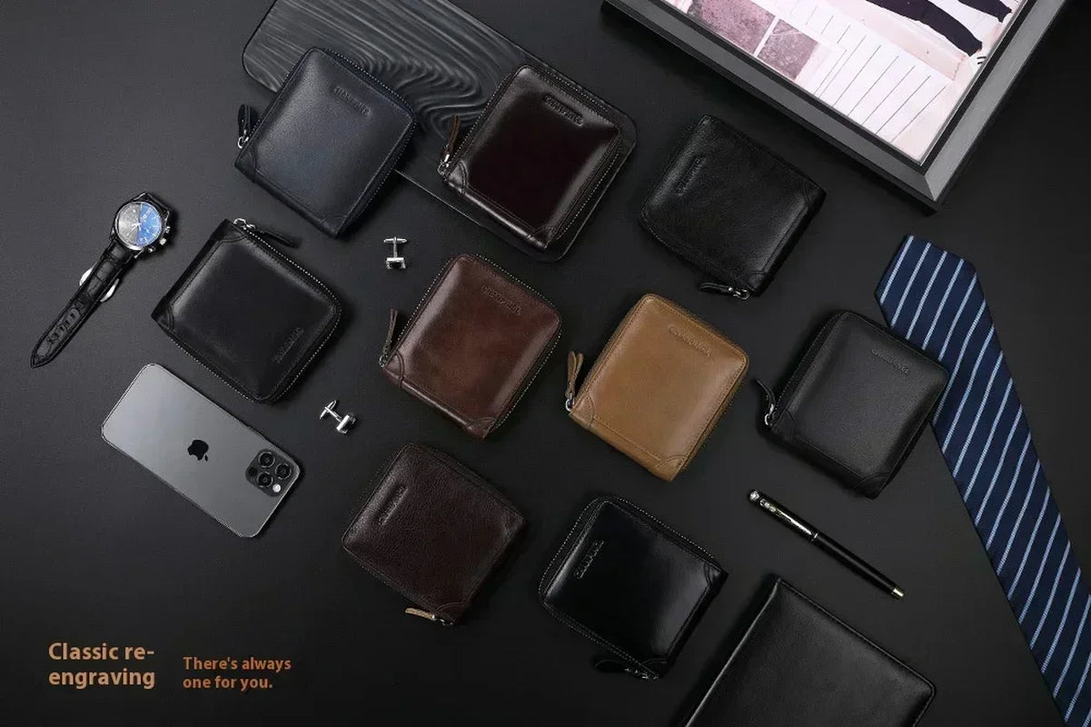 Genuine Cowhide Leather Wallets for Men Brands Luxury Card Wallet Men Card Holders with Coin Pocket Rfid Wallets Gifts for Men