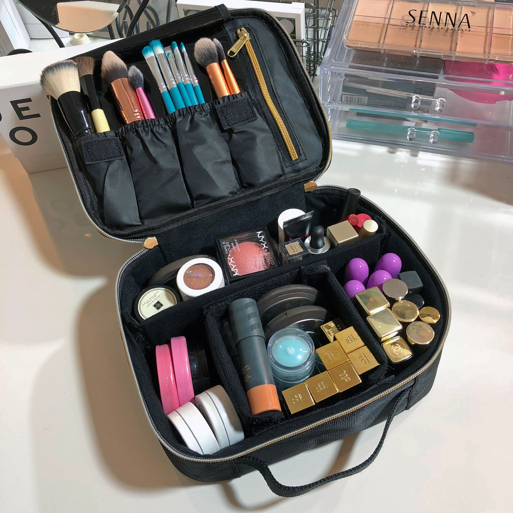 Travel Makeup Case, Adjustable Divider Makeup Bag, Black