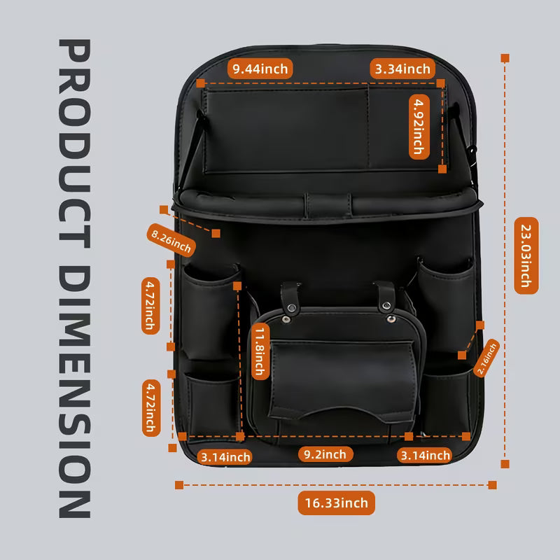 Gentleman Boutique "Aura Command Cab" PU Leather Back Seat Organizer with Foldable Work Tray