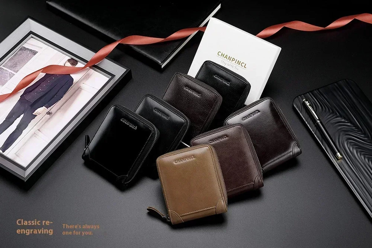 Genuine Cowhide Leather Wallets for Men Brands Luxury Card Wallet Men Card Holders with Coin Pocket Rfid Wallets Gifts for Men