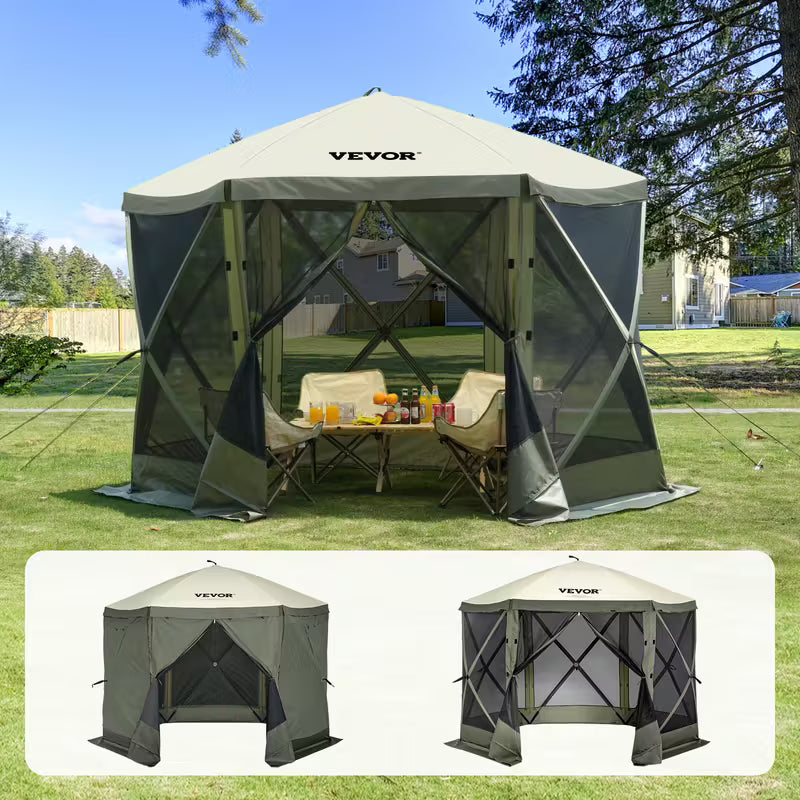 UCB "Aura Haven" 6-Sided Pop-Up Gazebo Screen Tent with 6 Privacy Wind Cloths & Mosquito Netting (10x10ft / 12.5x12.5ft)