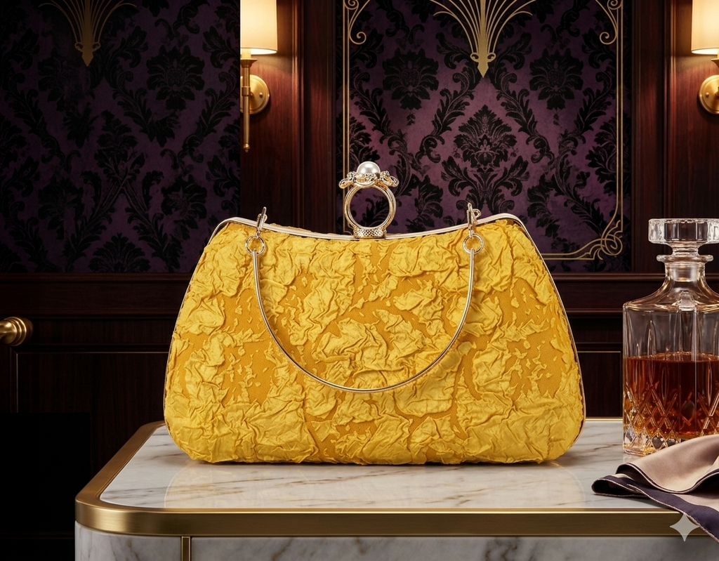 Canary Yellow Pleated Designer Clutch & Cross body