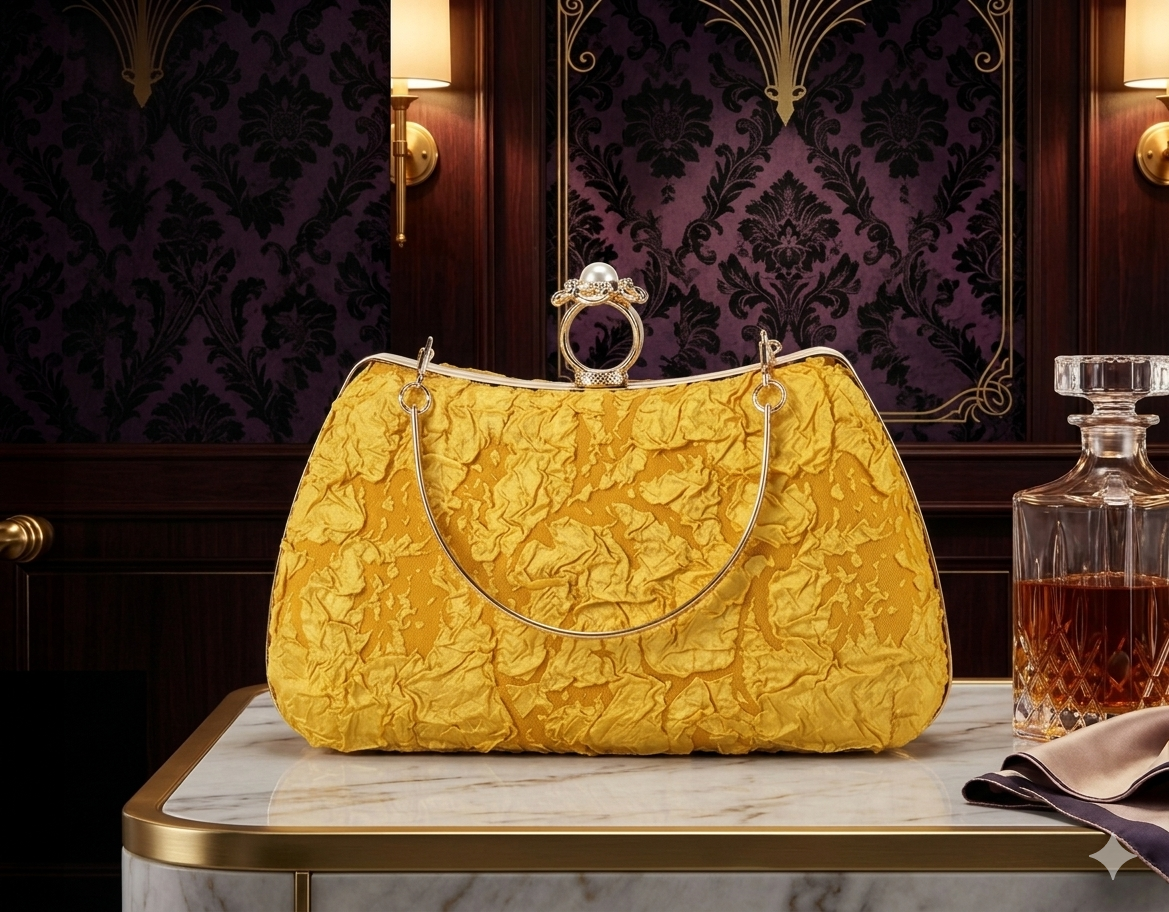 Canary Yellow Pleated Designer Clutch & Cross body