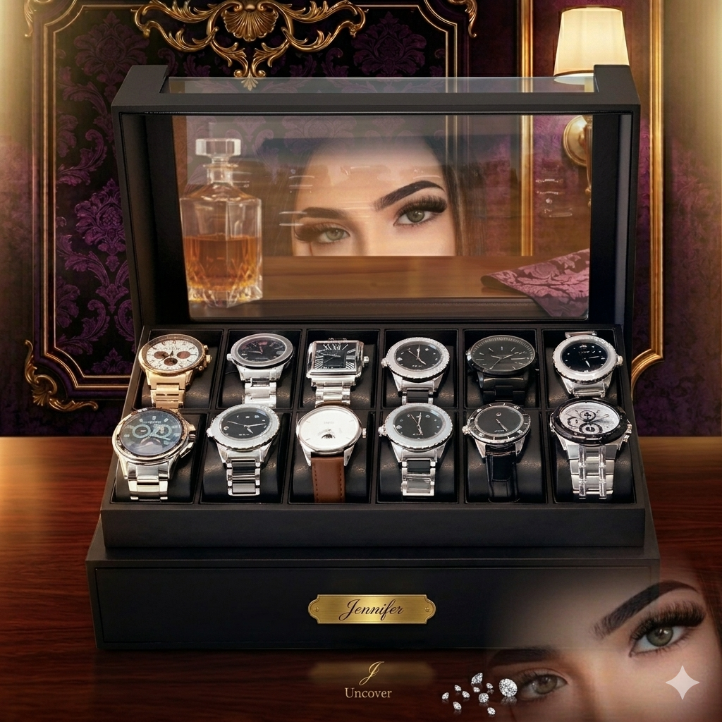 Executive 12-Slot Dual-Layer Wooden Watch & Jewelry Vault