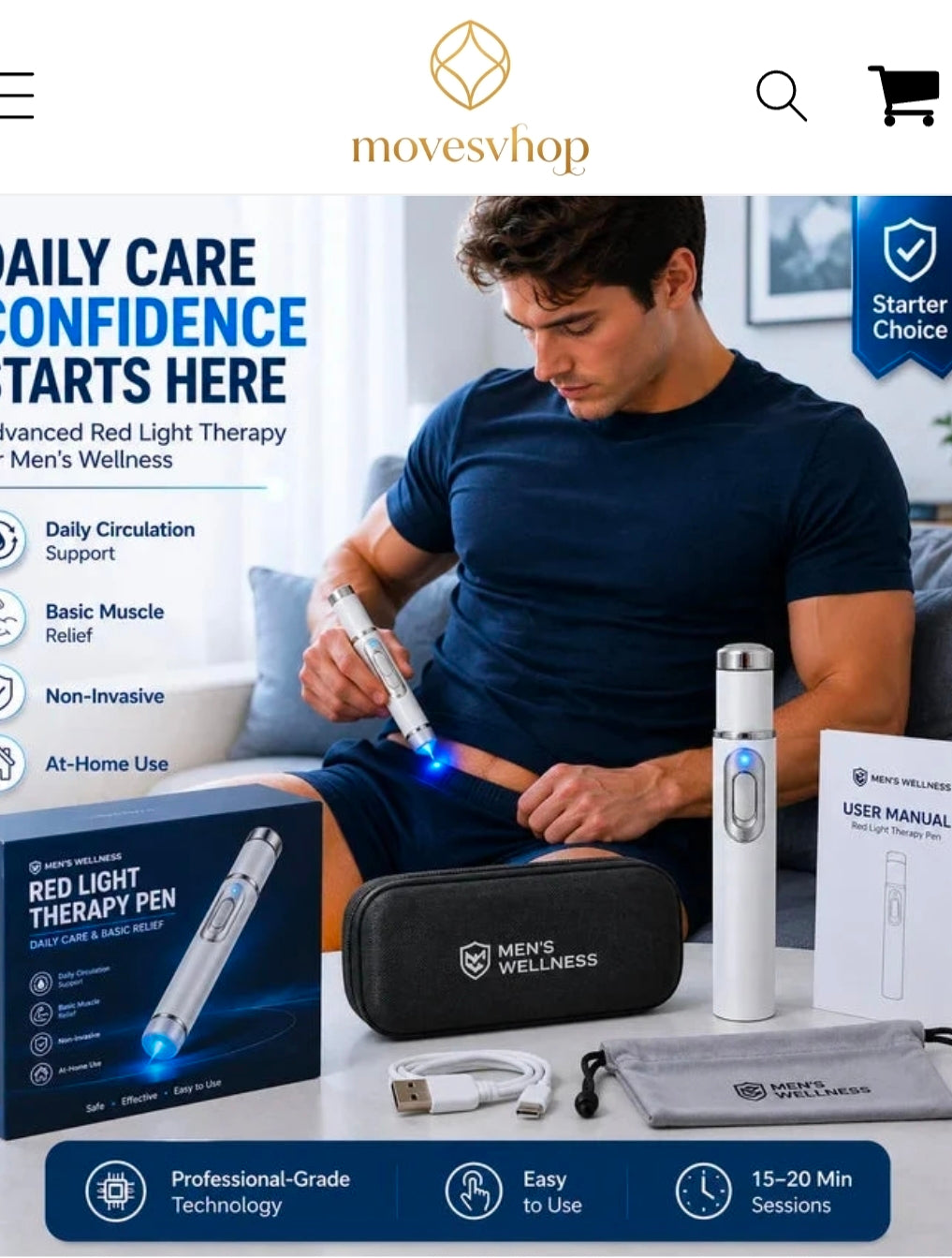 UCB "Vanguard Pulse Pro" Men's Ultrasonic Shock Wave & Red Light Wellness Therapy Pen