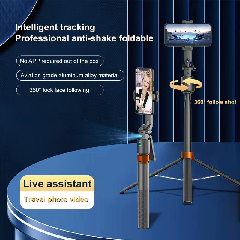 2025 Portable Q13 Intelligent AI Face Tracking Cell Phone Holder Selfie Stick with Tripod with Remote Controller and Fill Lamps