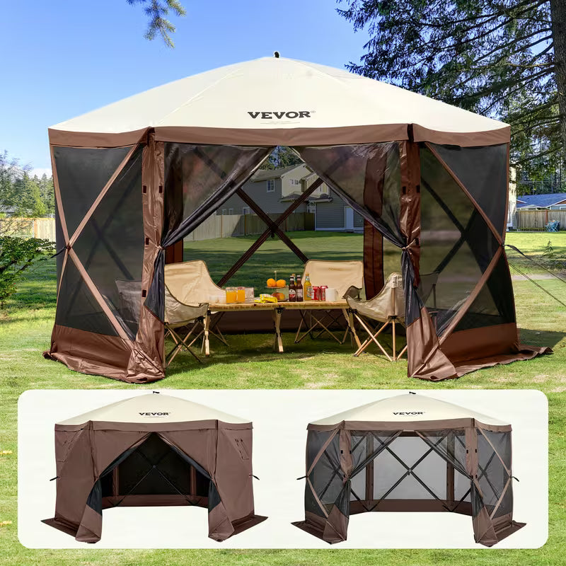 UCB "Aura Haven" 6-Sided Pop-Up Gazebo Screen Tent with 6 Privacy Wind Cloths & Mosquito Netting (10x10ft / 12.5x12.5ft)
