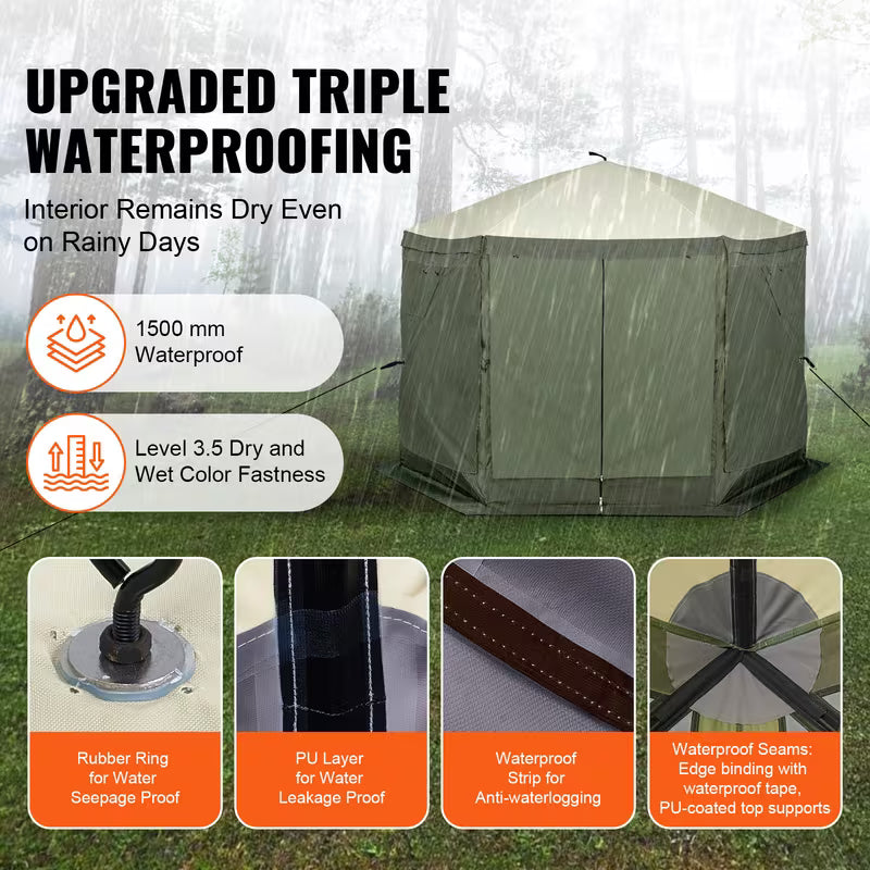 UCB "Aura Haven" 6-Sided Pop-Up Gazebo Screen Tent with 6 Privacy Wind Cloths & Mosquito Netting (10x10ft / 12.5x12.5ft)
