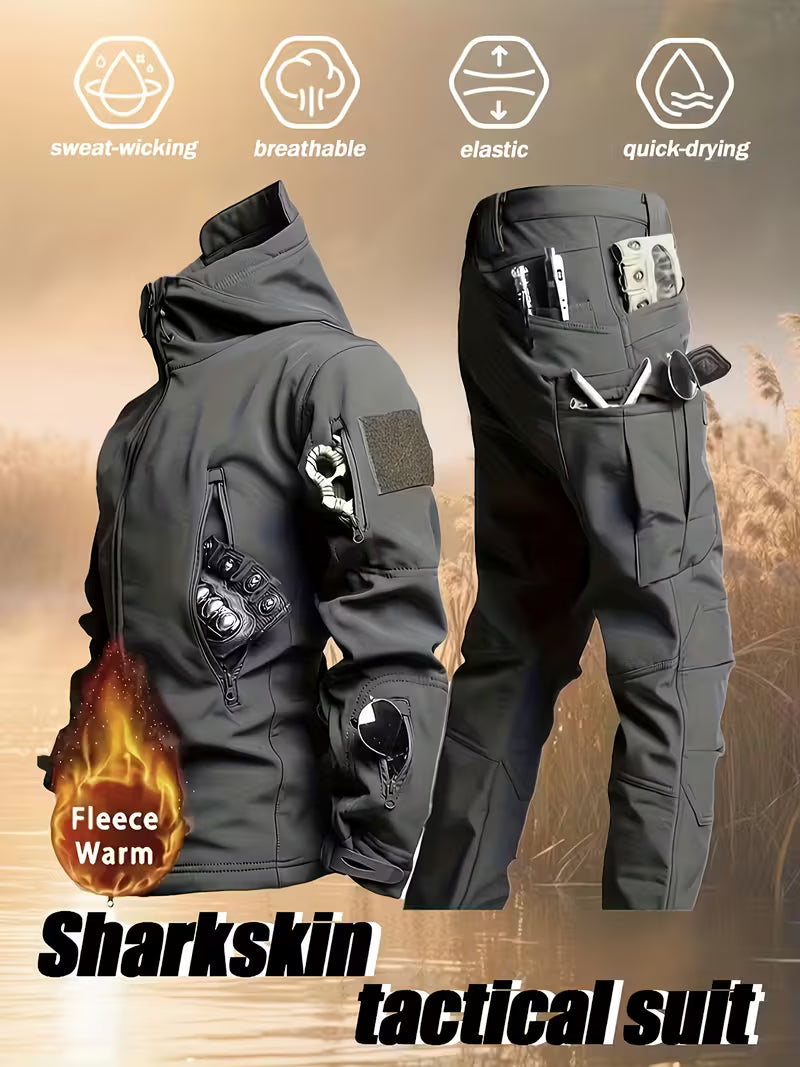 Men’s Heavyweight All-Weather Tactical Winter Suit – Windproof Hooded Jacket &amp; Thermal Pants Set