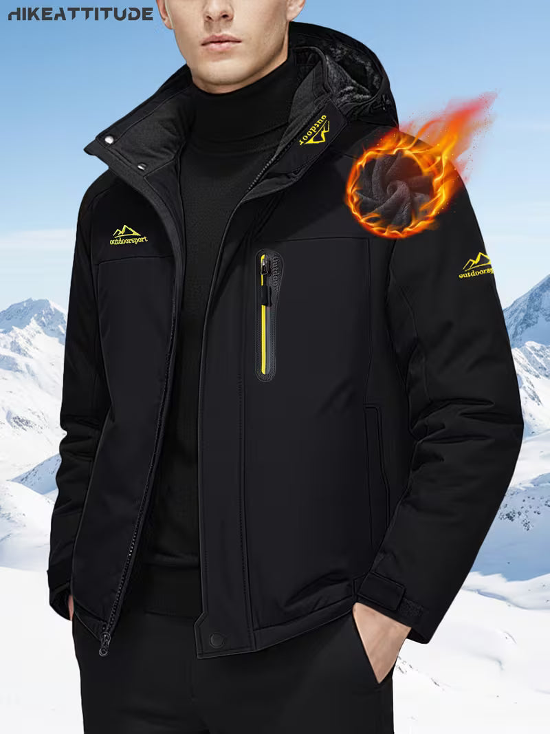Men's Winter Thickened Snow Ski Jacket-Windproof High Quality Sports Casual Coat with Fleece Lined Warmth Detachable Hood Adjustable Cuffs High Quality Zipper Pockets Design - Ideal for Skiing, Hiking, Camping, Outdoor Winter Activities
