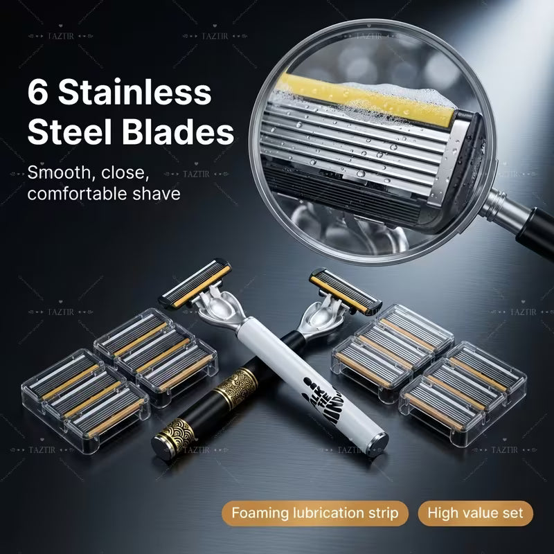 Men’s 6-Blade Precision Luxury Razor Set [2 Handles + 72 Blade Refills] – Ultra-Smooth Shaving & Grooming Kit
