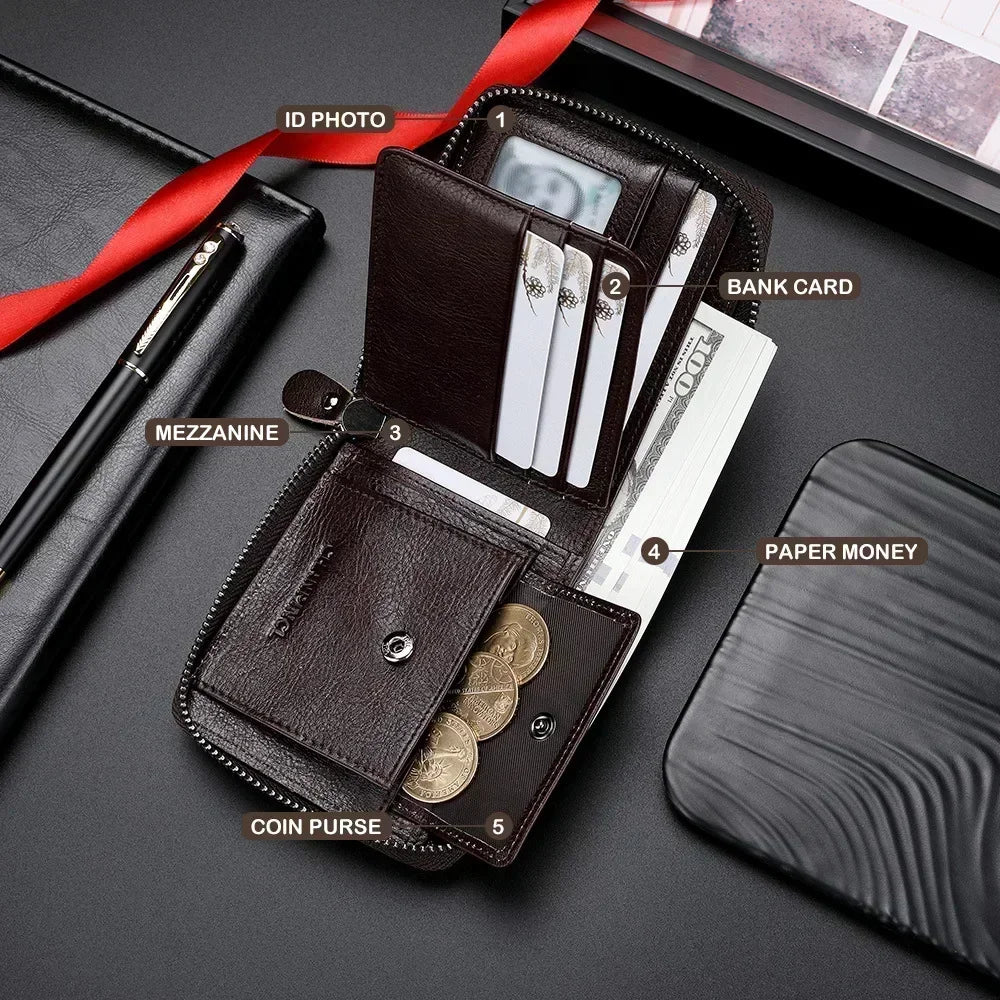 Genuine Cowhide Leather Wallets for Men Brands Luxury Card Wallet Men Card Holders with Coin Pocket Rfid Wallets Gifts for Men