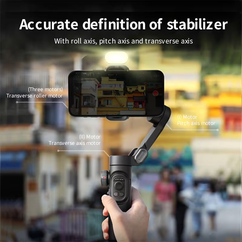 Gentleman Boutique "Aura Steady Pro" 3-Axis Foldable Smartphone Gimbal Stabilizer with RGB Magnetic Fill Light & AI Face Tracking