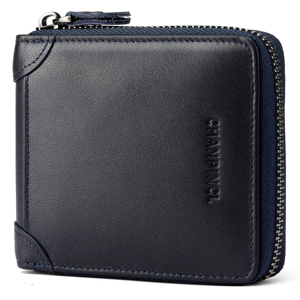 Genuine Cowhide Leather Wallets for Men Brands Luxury Card Wallet Men Card Holders with Coin Pocket Rfid Wallets Gifts for Men